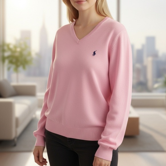 Polo Ralph Lauren Pink V-Neck Sweater Men's Preppy Knit Pullover Casual Plus XXL - Picture 1 of 6